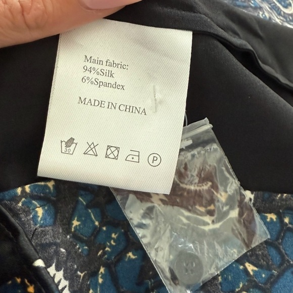 Munthe Blue and Black Patterned Silk Shirt Midi Dress - Picture 6 of 8